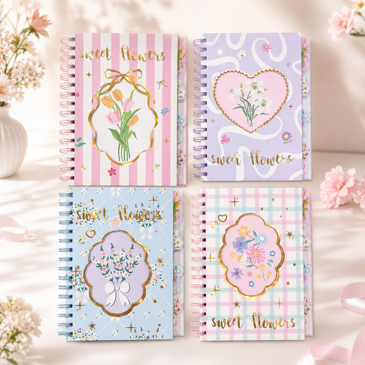 Sweet Flowers Spiral Tab Notebook A5