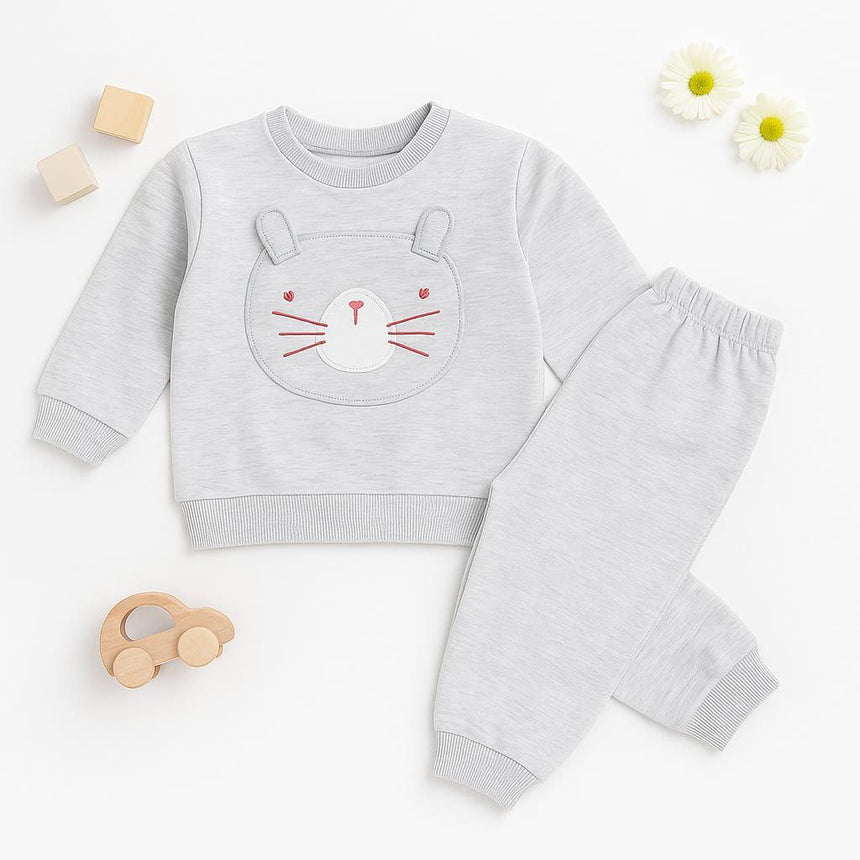 Girls’ Grey Cat Pocket Outfit Set / 1–4Y