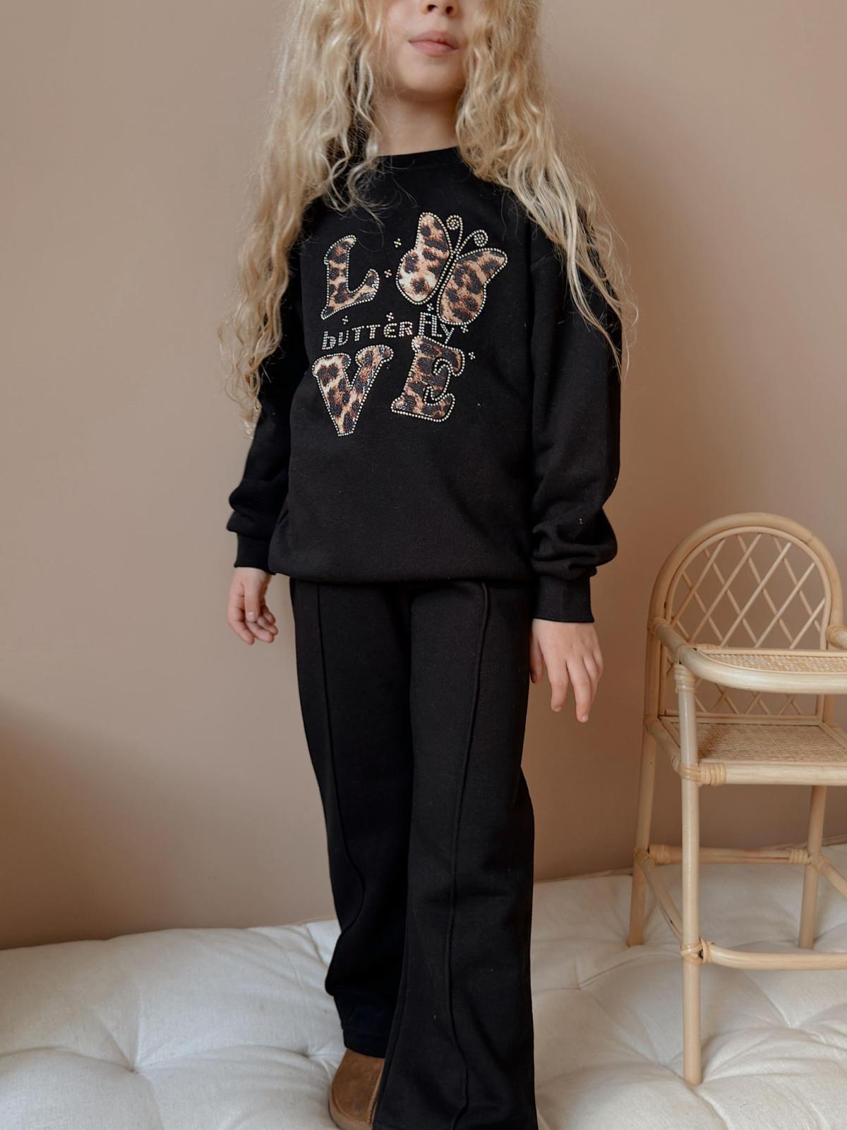 Girls’ Black LOVE Fleece Sweatshirt & Joggers Set / 3–10Y