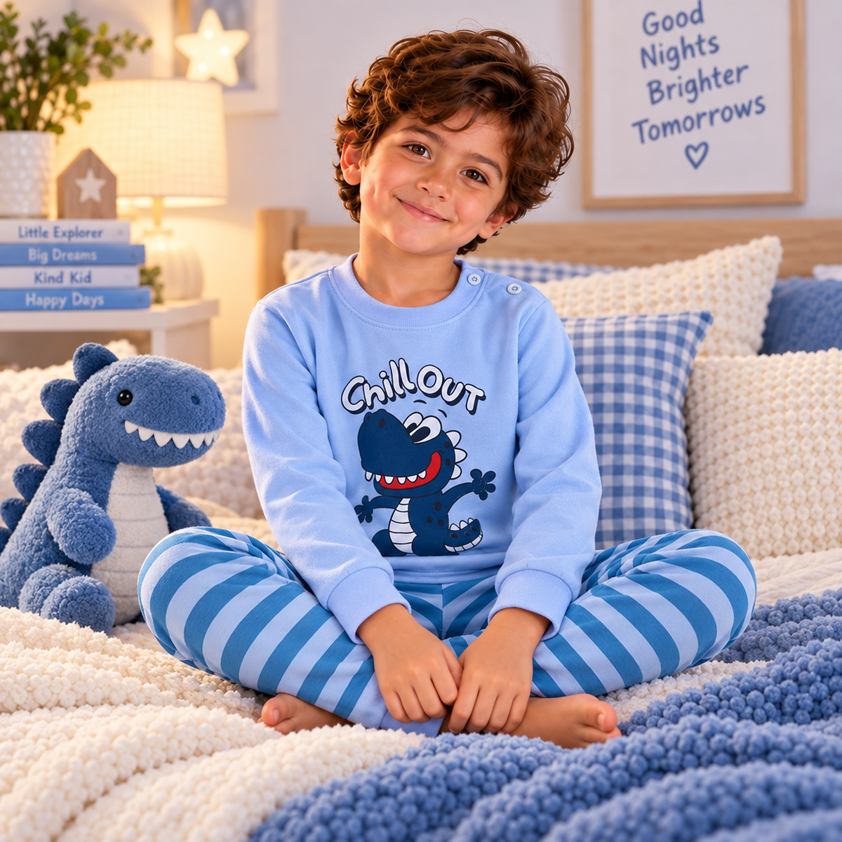 Boys’ 100% Cotton Chill Out Dino Pajama Set | 0–8Y