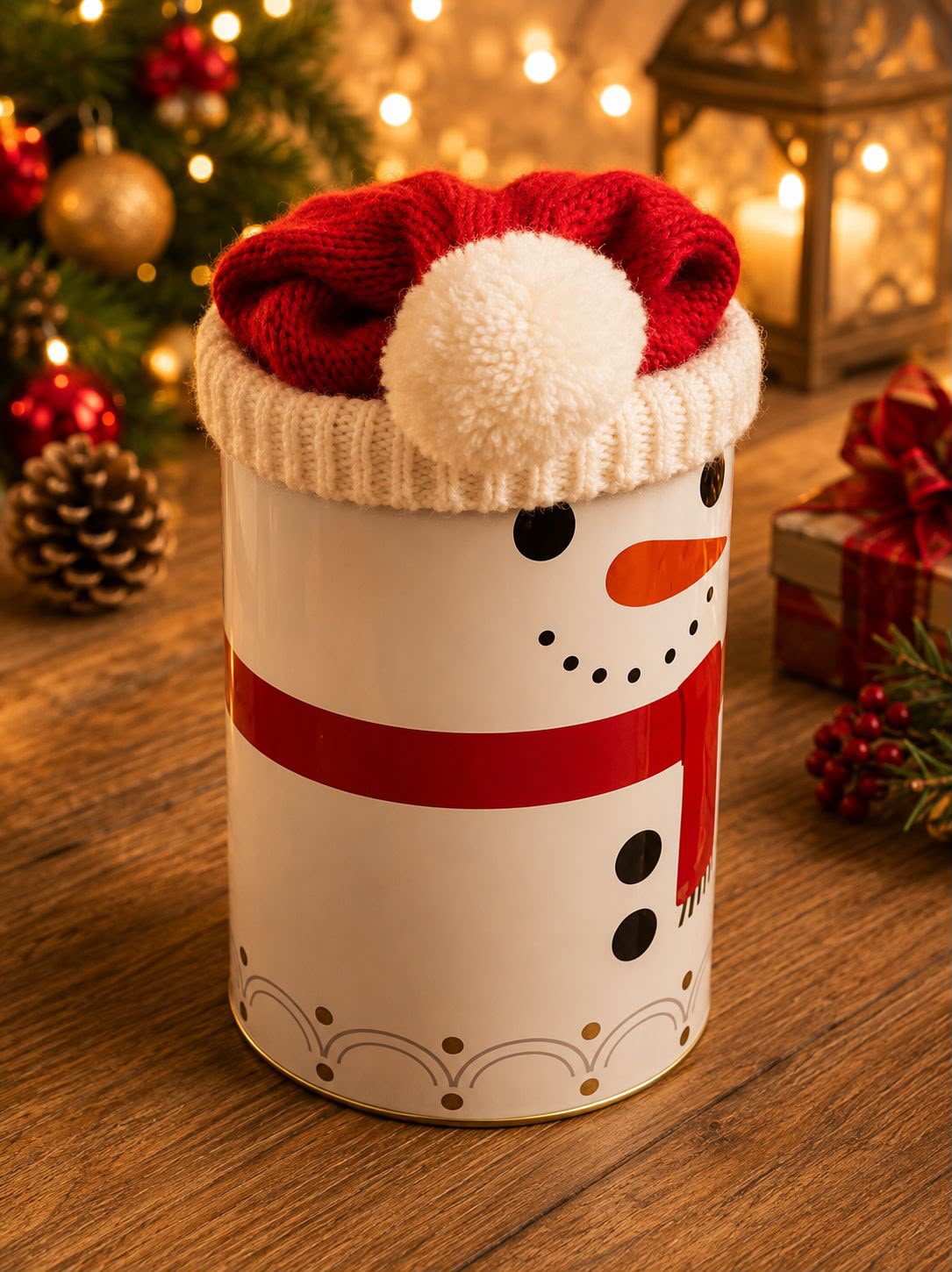 Christmas Tin Box With Wool Hat