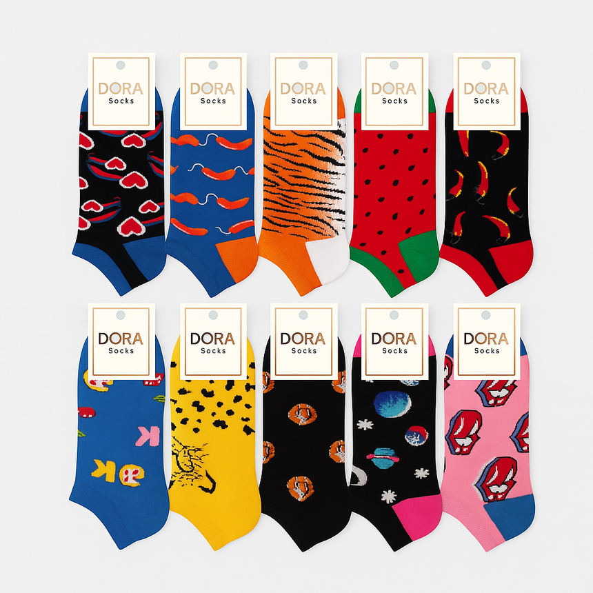 Printed Cotton Ankle Socks | Size 36–40