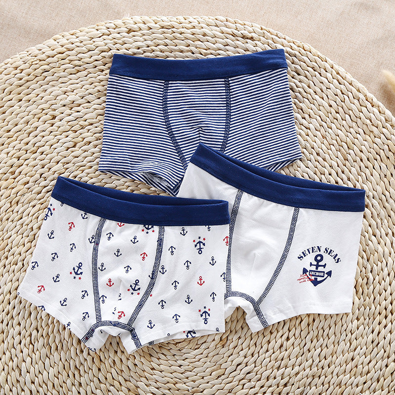 Boys Cotton Boxer Shorts (3 pcs) –Blue Anchors | Size 3–10Y