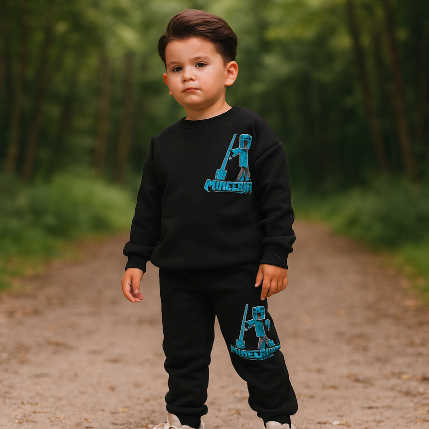 Kids’ Warm Fleece Blue Minecraft Outfit / 3–10Y
