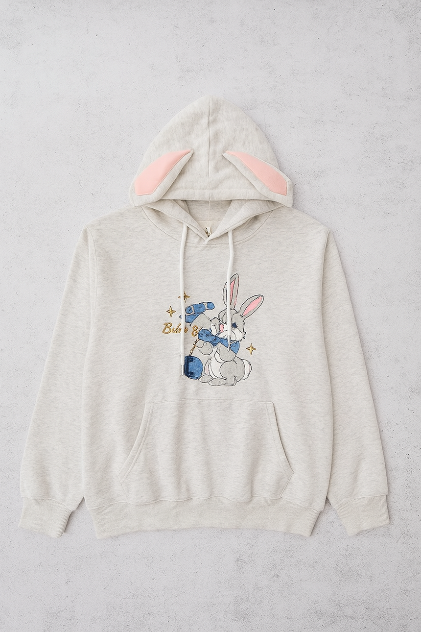 Kids’ Cotton Rabbit Print Oversized Hoodie | S–L