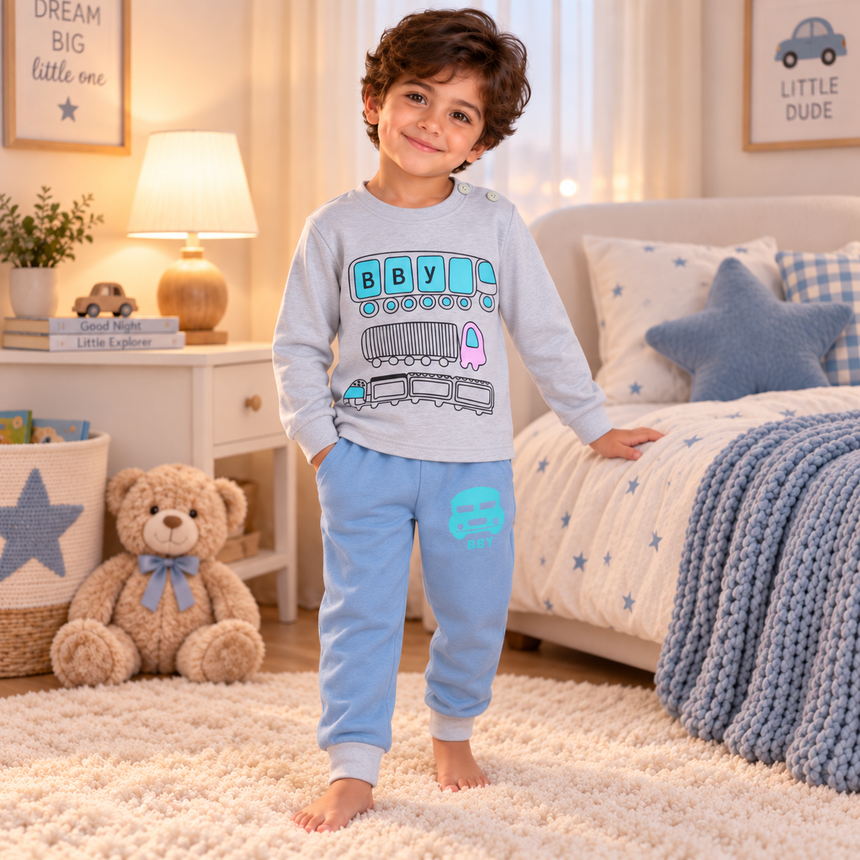 Boys’ 100% Cotton Bus Pajama Set | 1–6Y