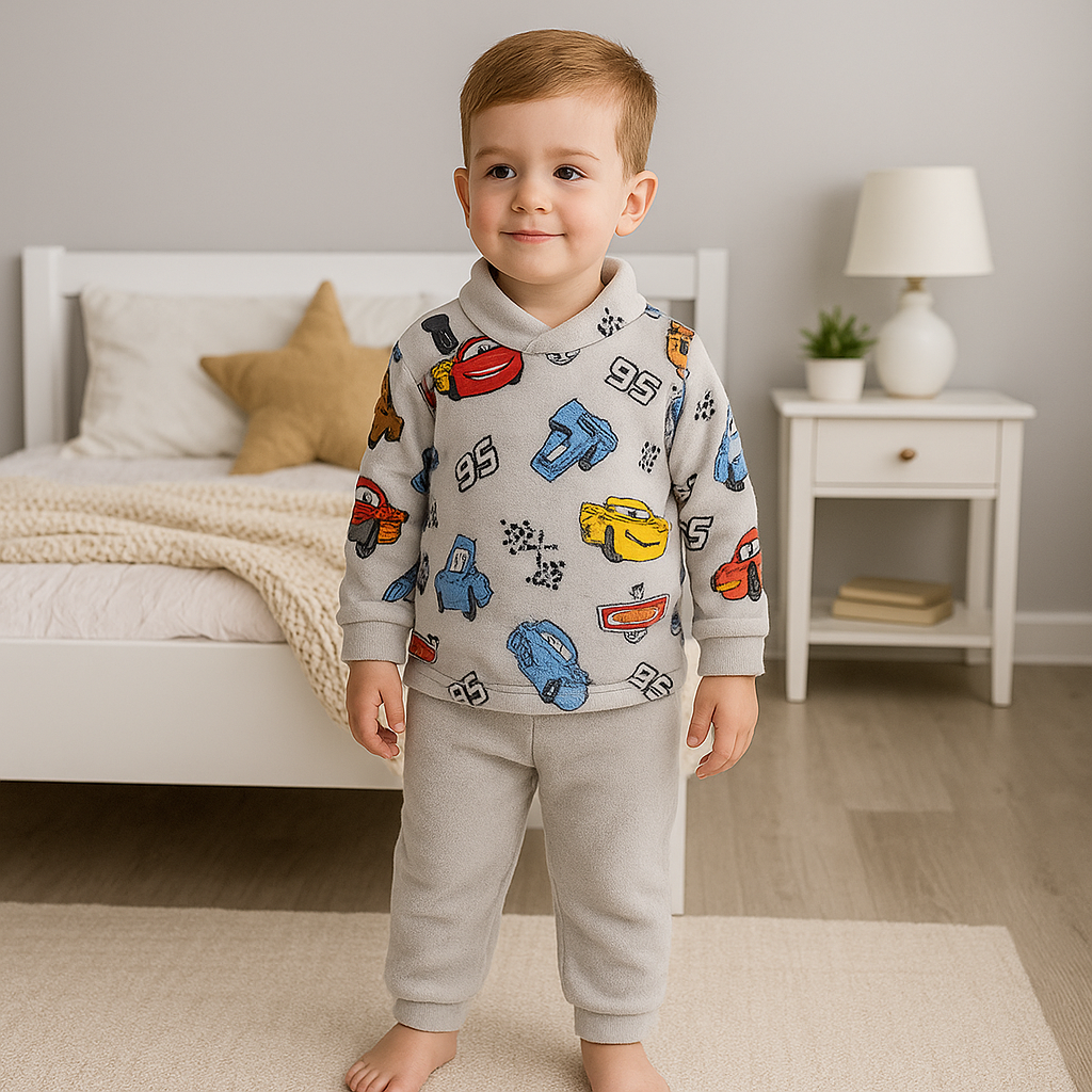 Kids’ Warm Disney Cars Pajama Set – Grey | 1–5Y
