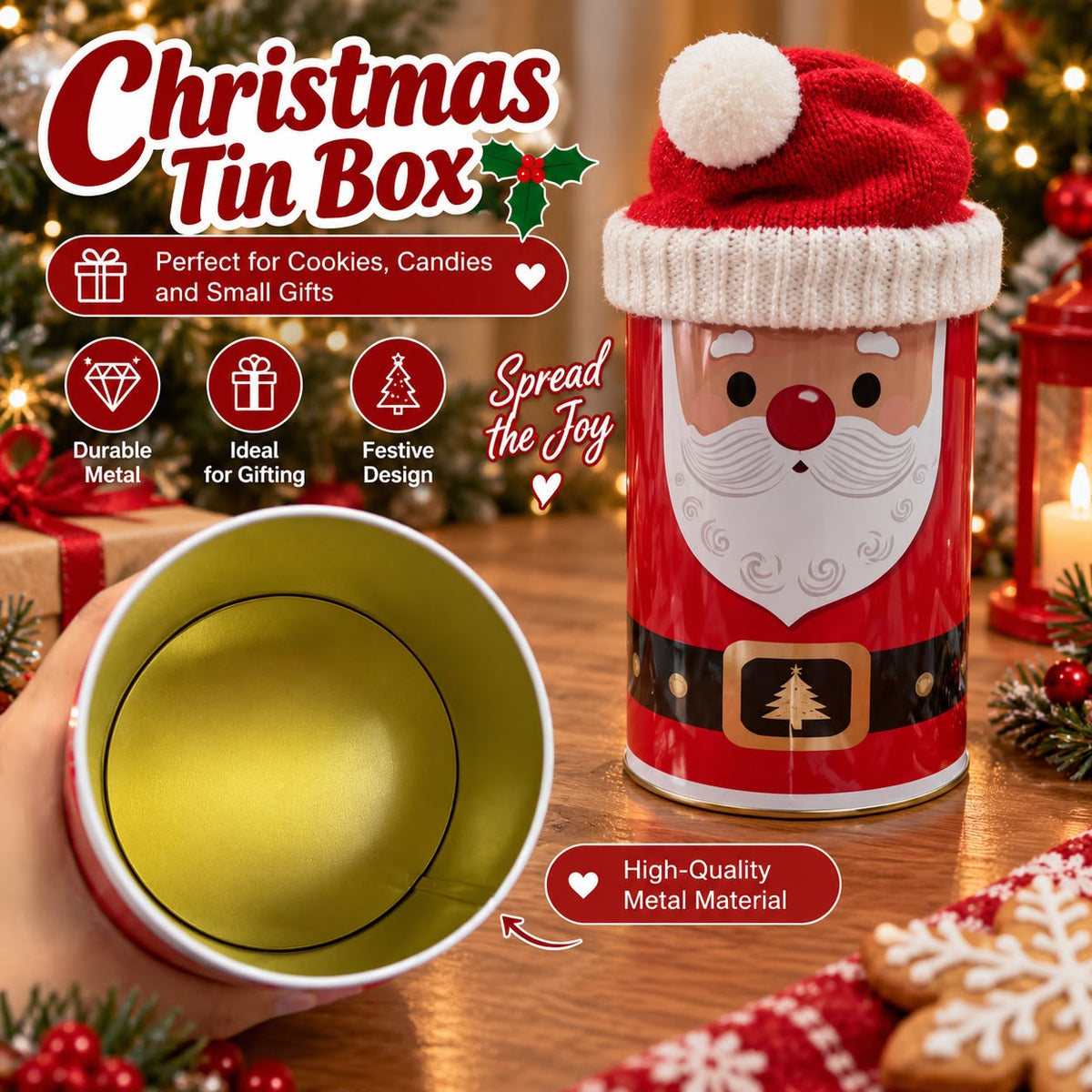 Christmas Tin Box With Wool Hat