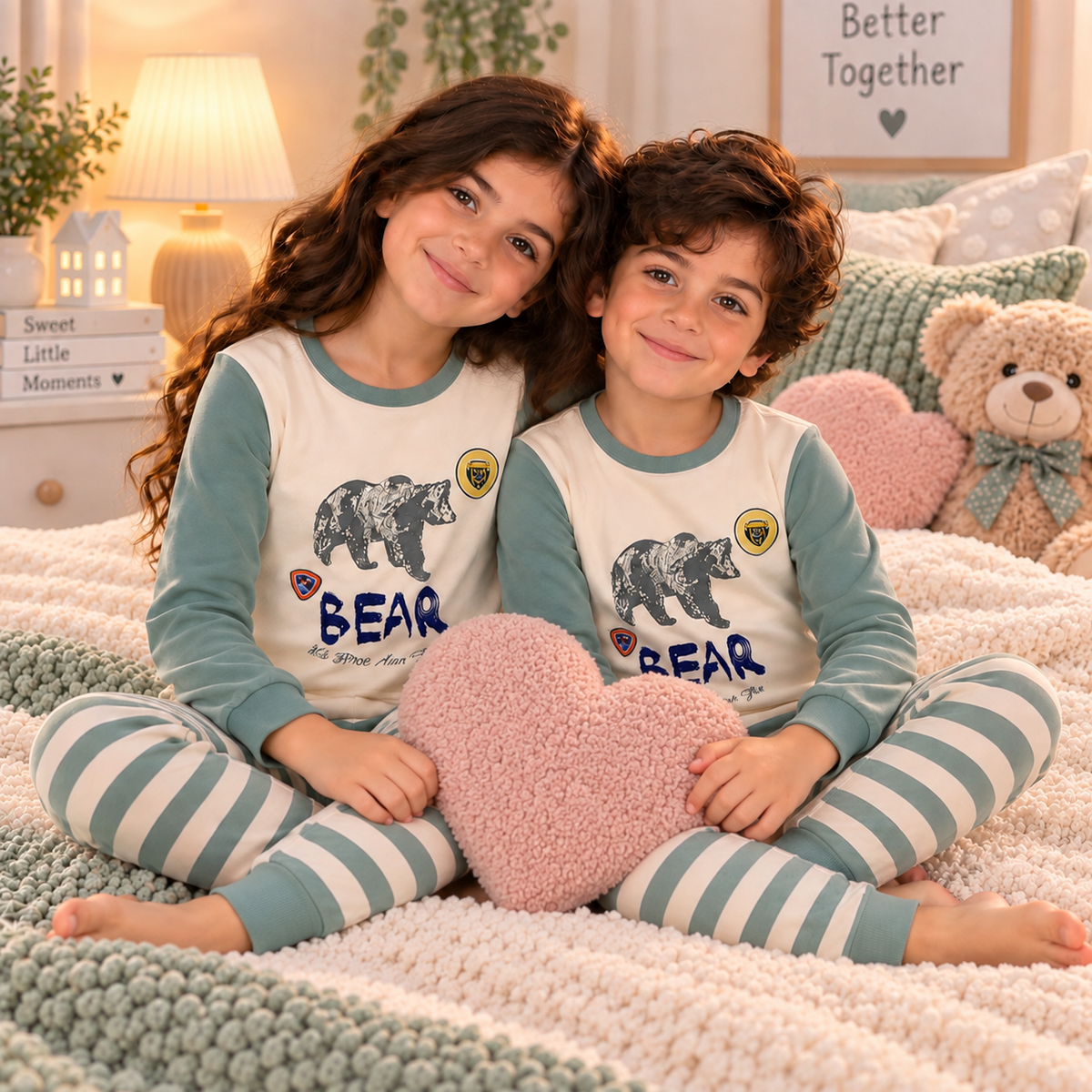 Kids’ Cotton 100% Bear Pajama Set | 8–14Y