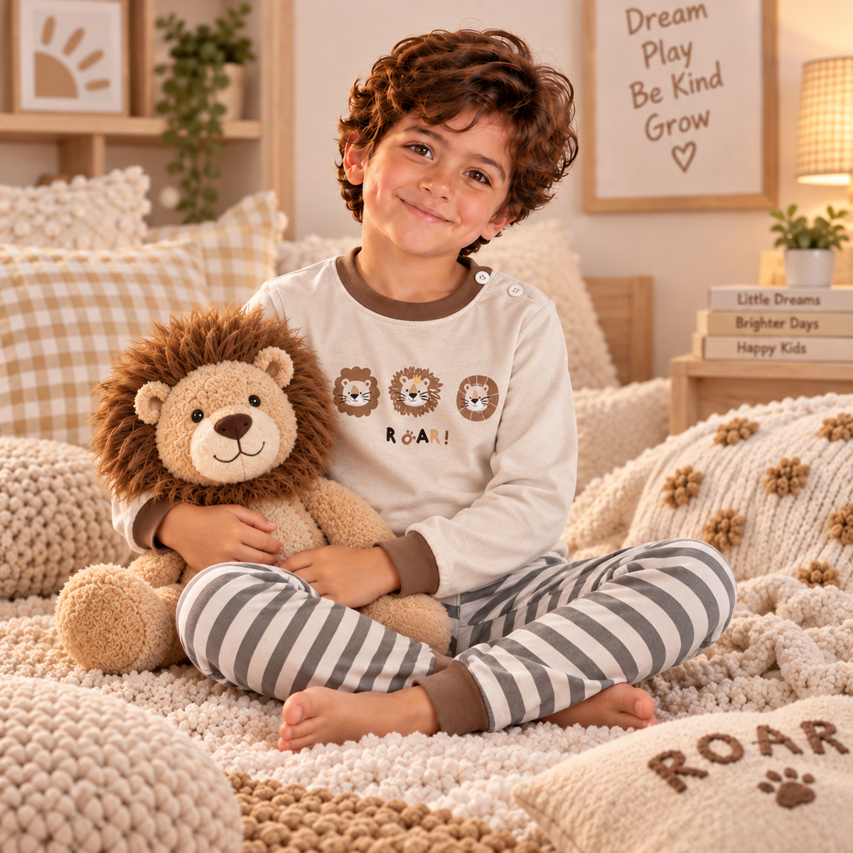 Boys’ 100% Cotton Lion Faces Pajama Set | 0–8Y