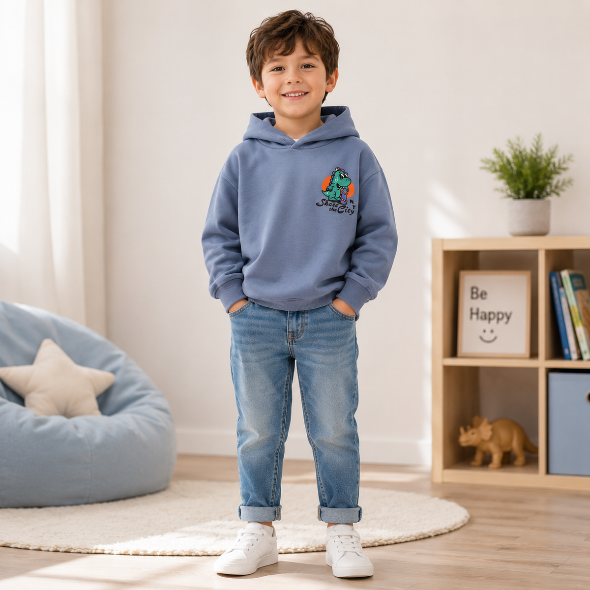 Boys’ Light Cotton Dinosaur Hoodie | 3–10Y