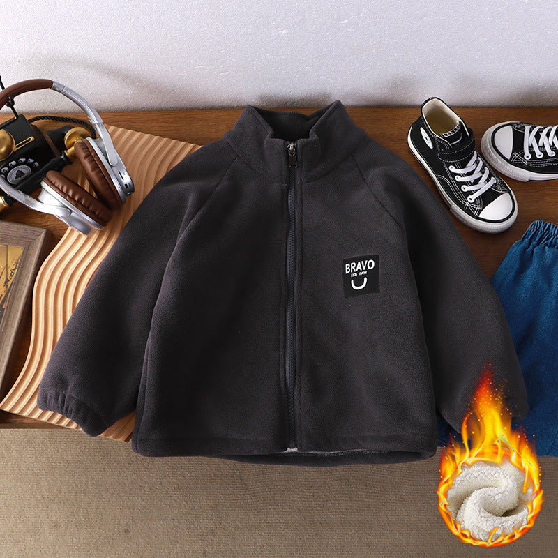Kids Warm Fleece Zip-Up Jacket Dark Grey