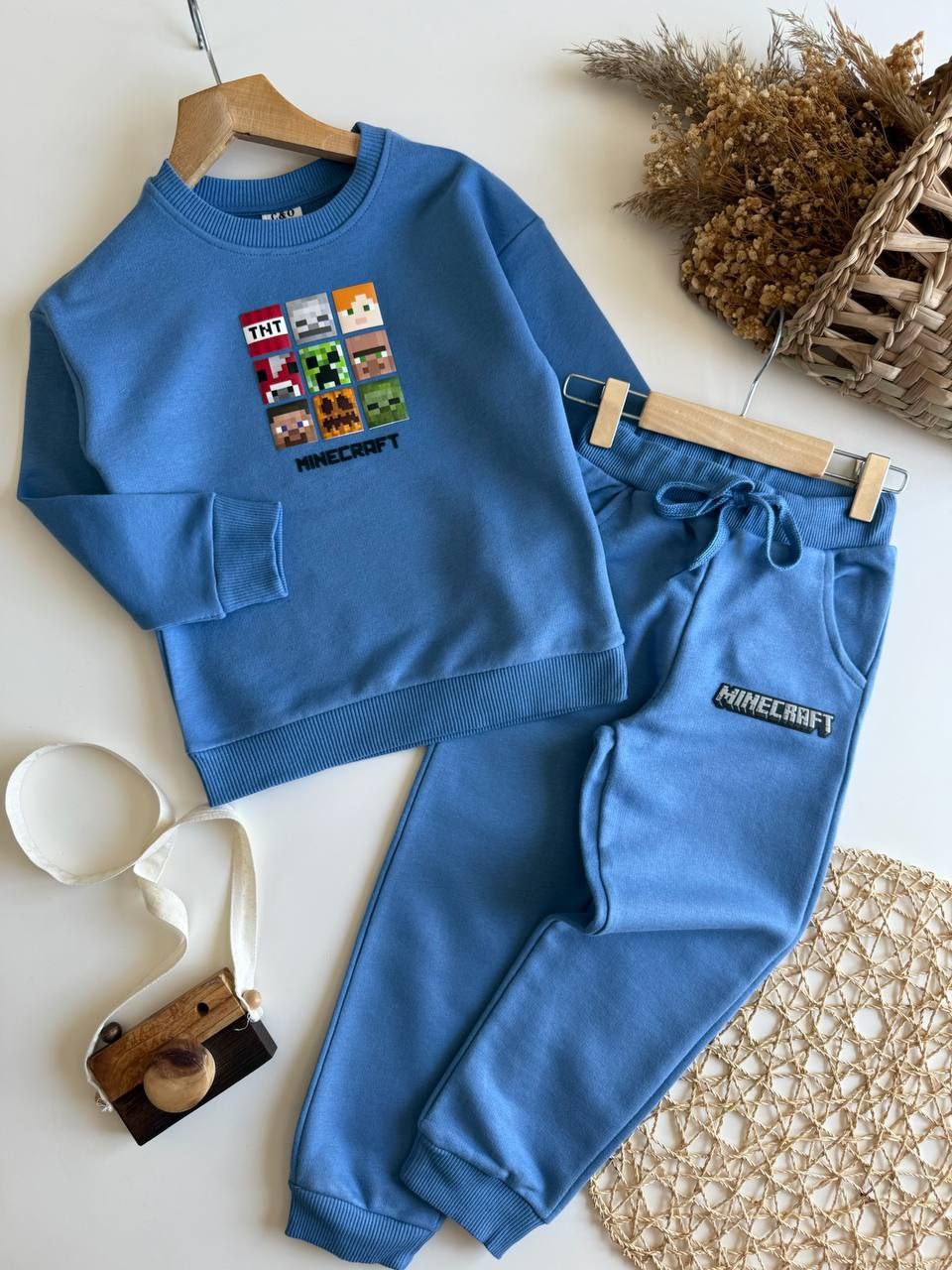 Boys’ High-Quality Cotton Minecraft Outfit – Blue / 3–4Y