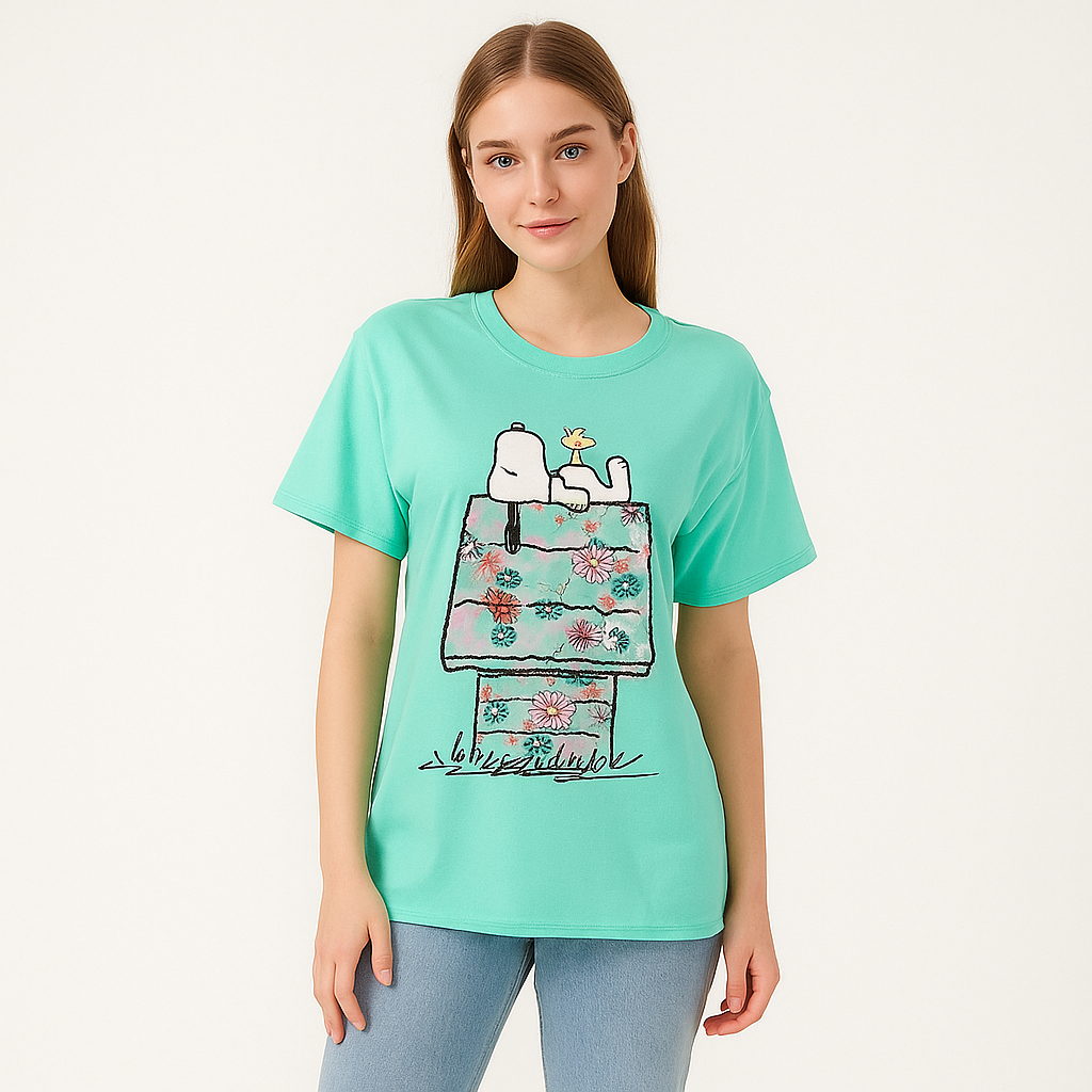 Women's Snoopy Floral Oversized T-Shirt | Mint | XS–S
