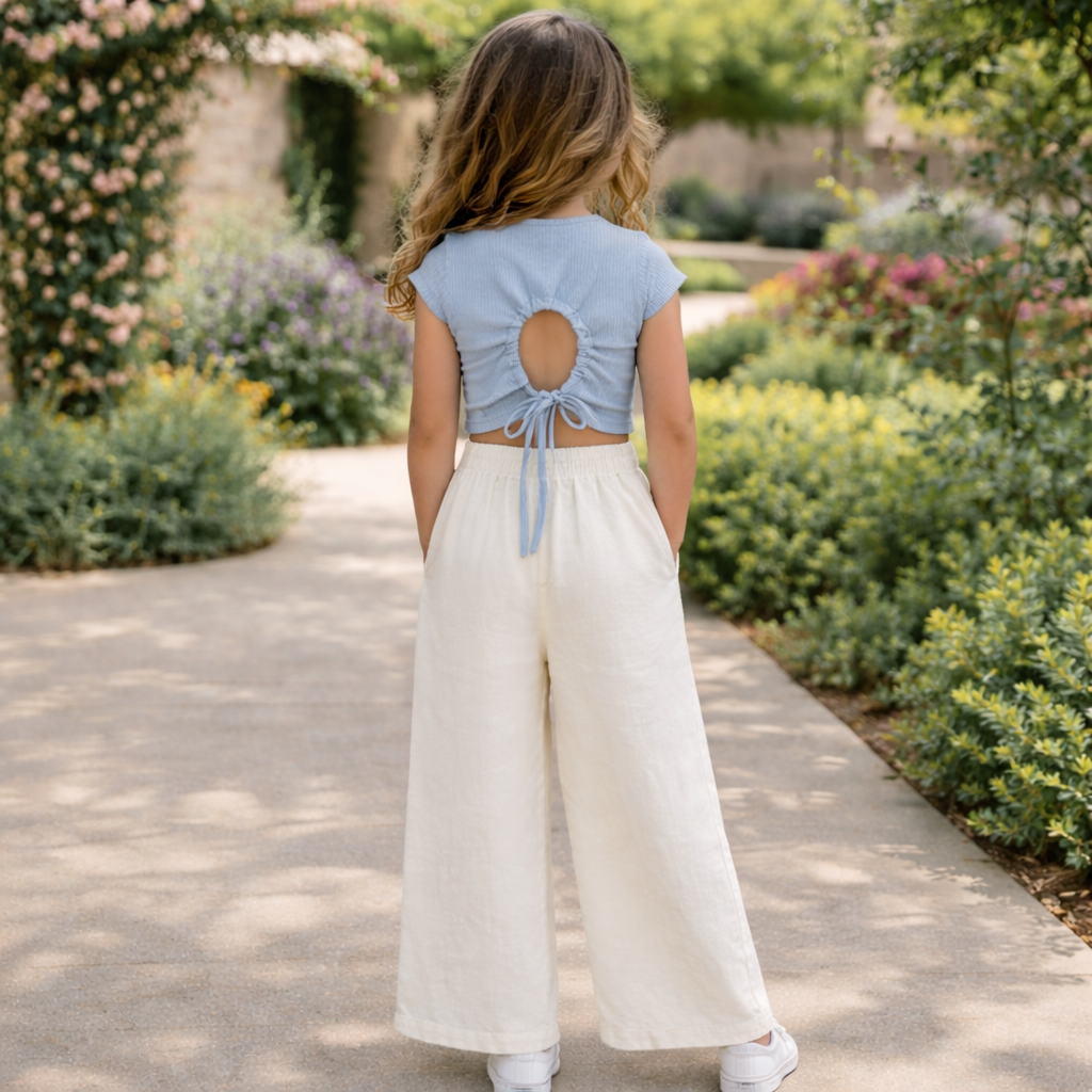 Girls’ Blue & White Cotton Summer Set / 2–8Y