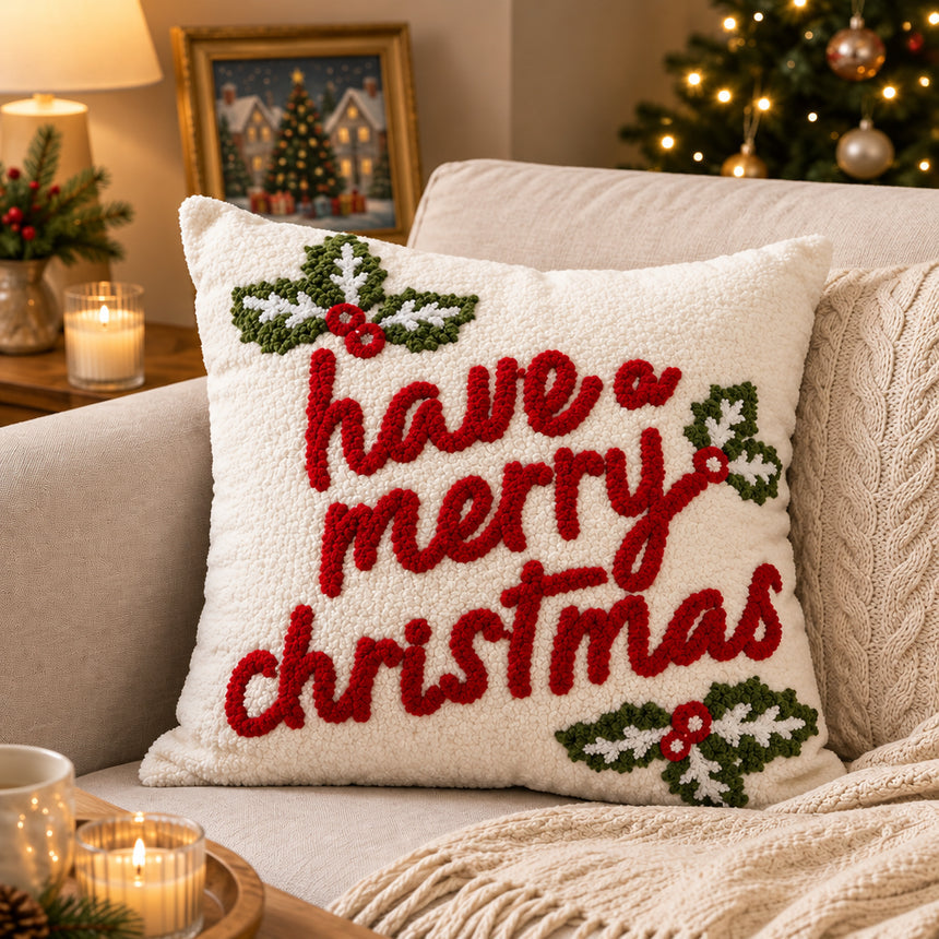 Christmas Embroidered Cushion with Filling
