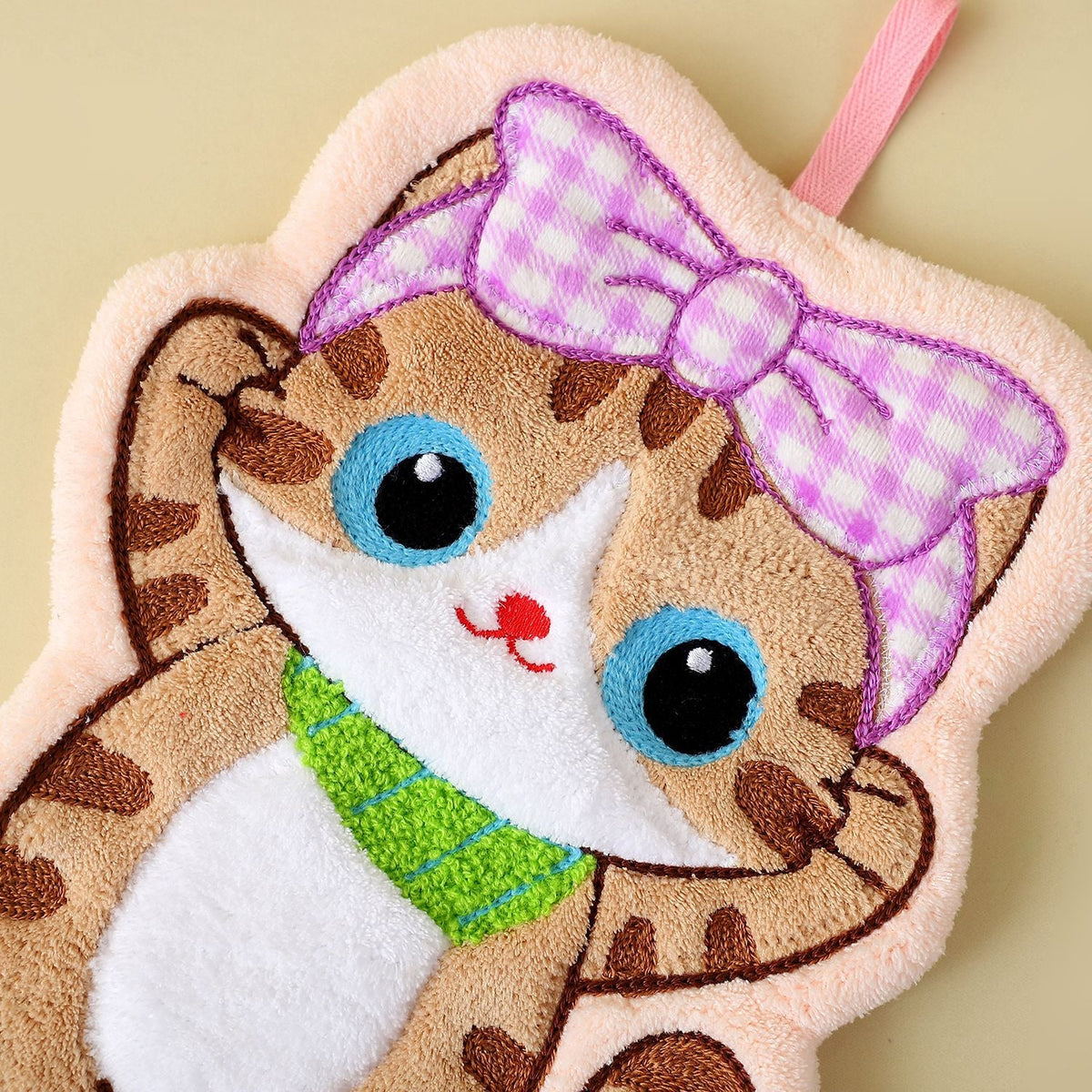 Cute Cat Coral Microfiber Hanging Hand Towel 24x19cm