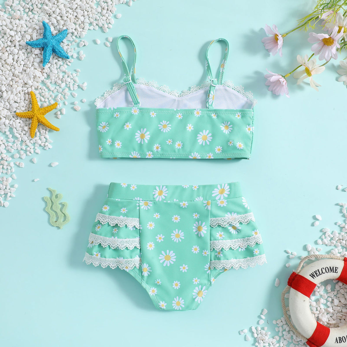 Girls 2pcs Swimwear Set – Flowers | Size 1–6Y