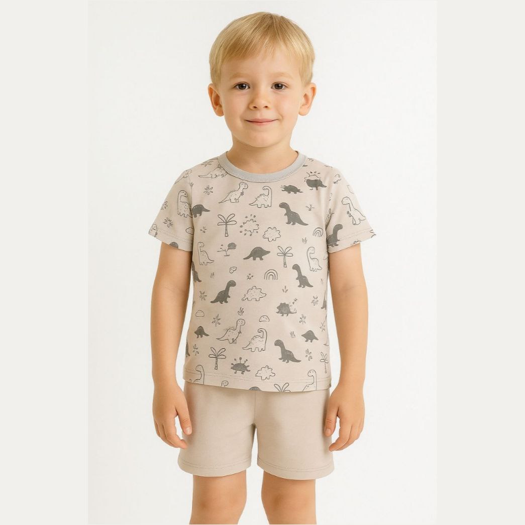 Boys’ Dinosaur Cotton Summer Outfit Set / 4–8Y
