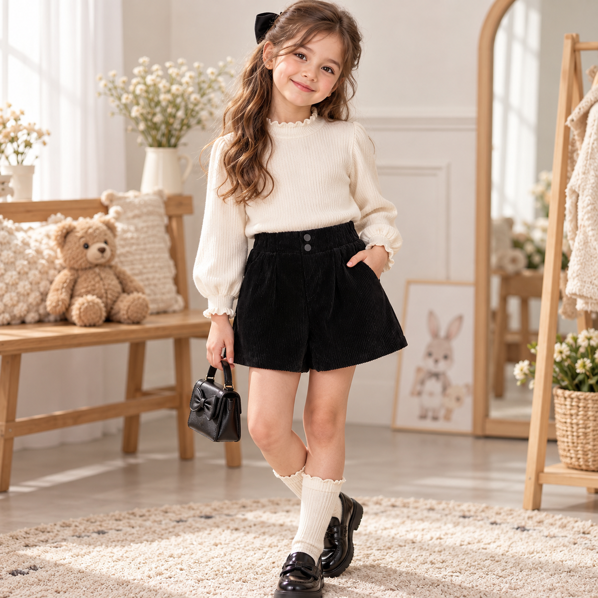 Girls Corduroy Shorts with Elastic Waist 4-12y