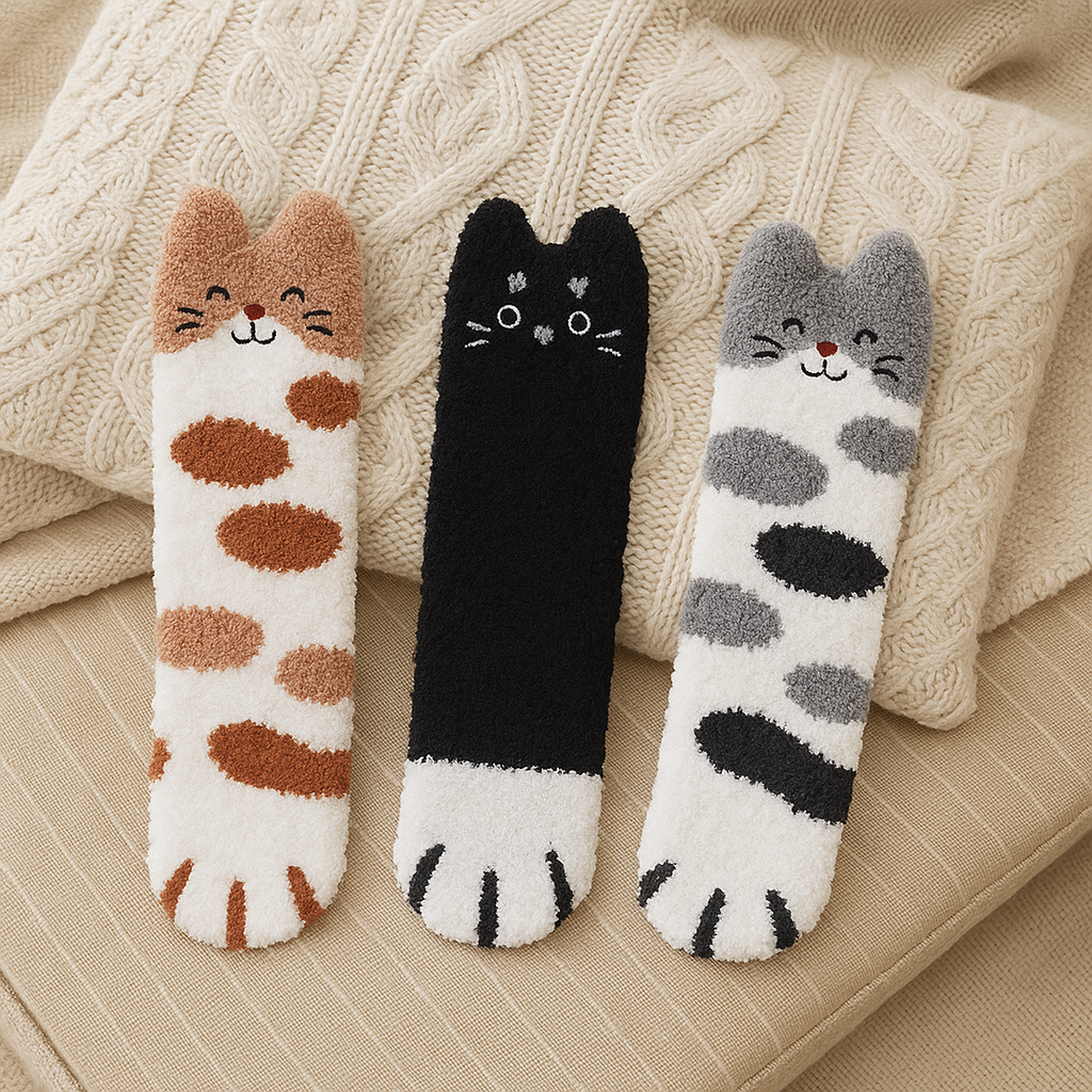 Plush Cat Paw Winter Socks | Size 35–40