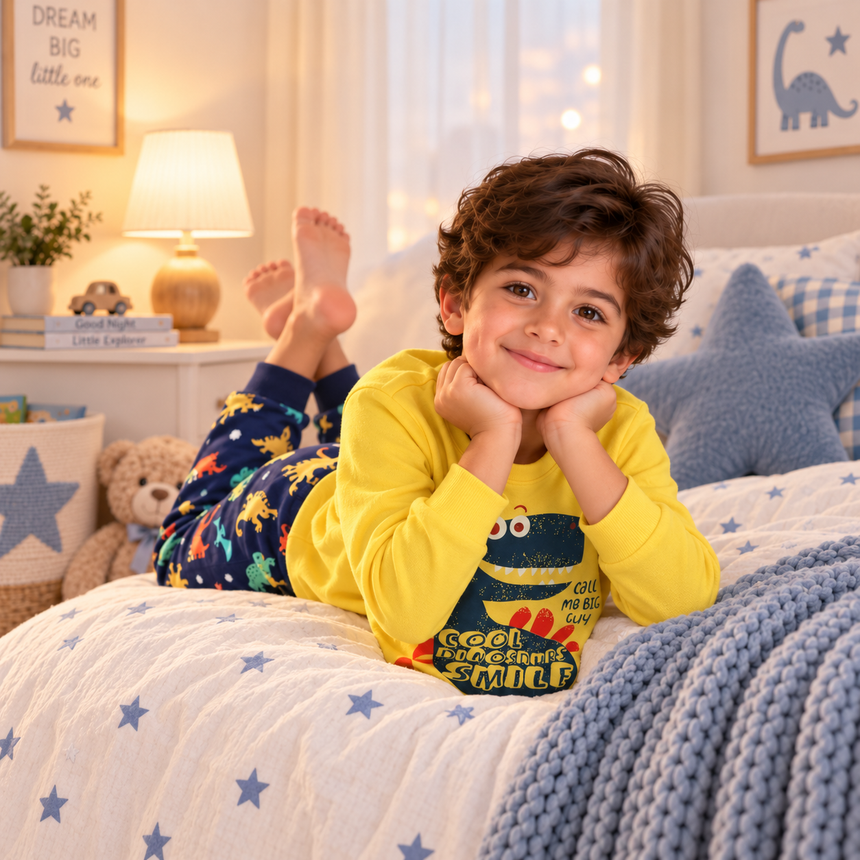 Boys’ 100% Cotton Cool Dinosaur Pajama Set | 1–6Y