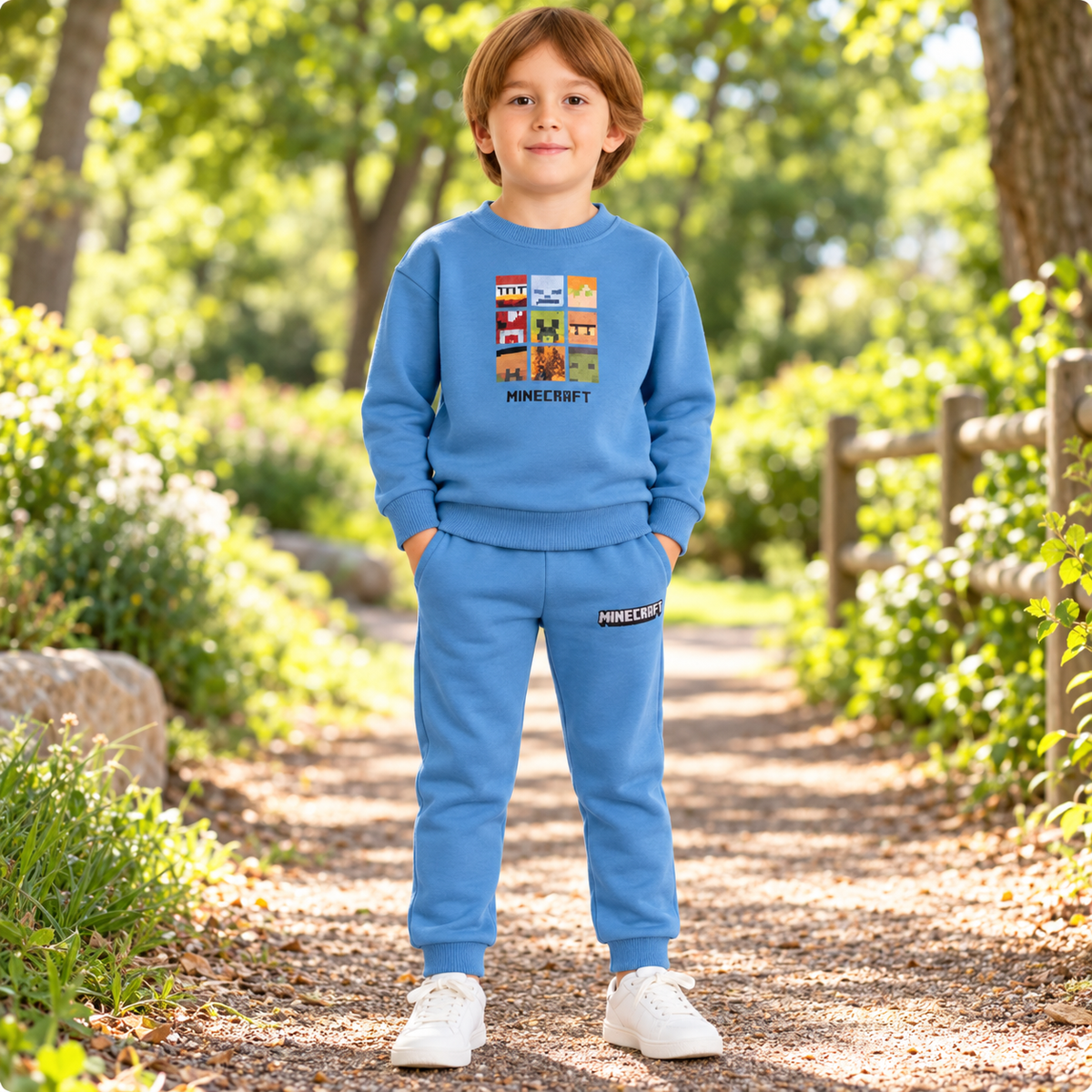 Boys’ High-Quality Cotton Minecraft Outfit – Blue / 3–4Y