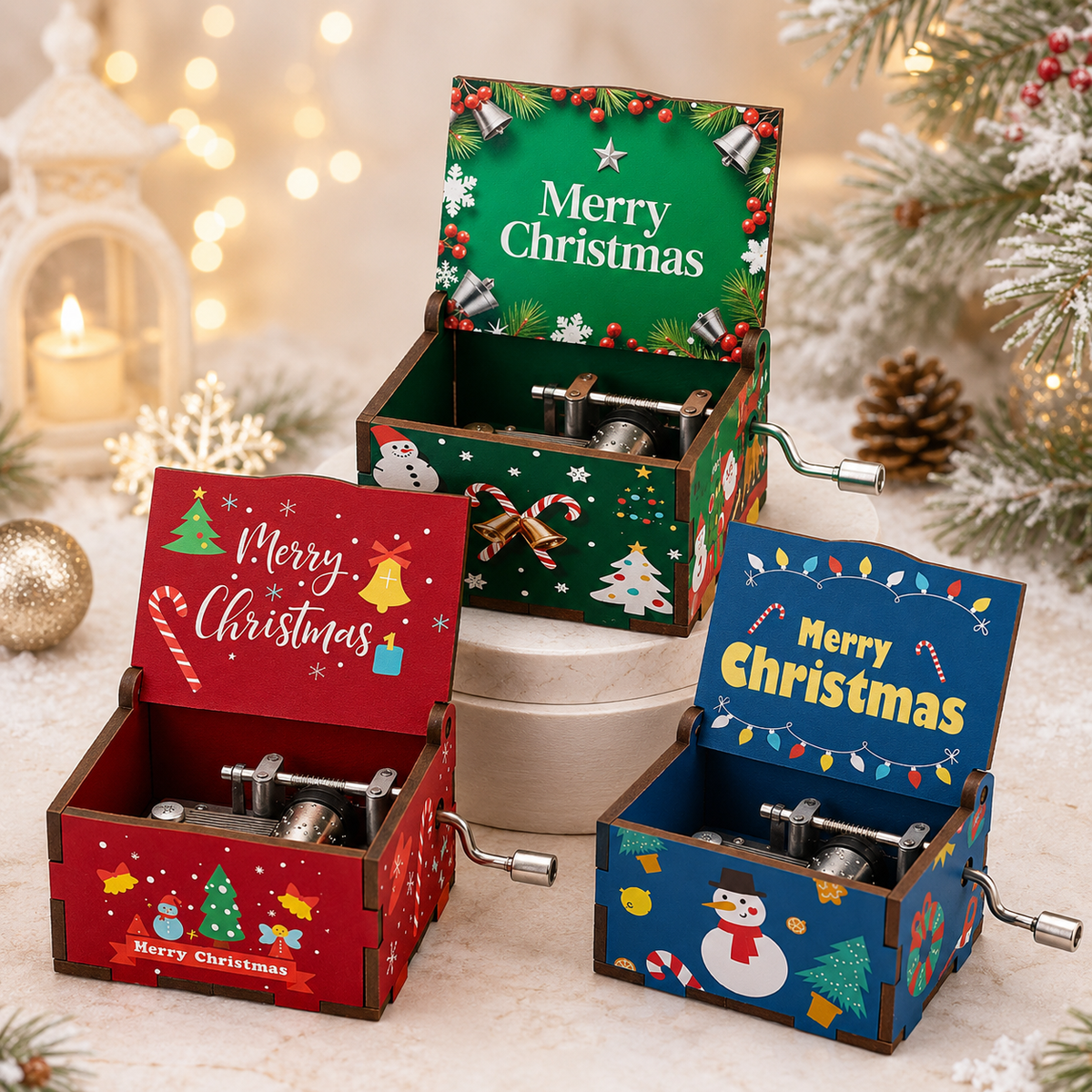 Christmas Hand-Crank Music Box 62 x 50 x 40 mm