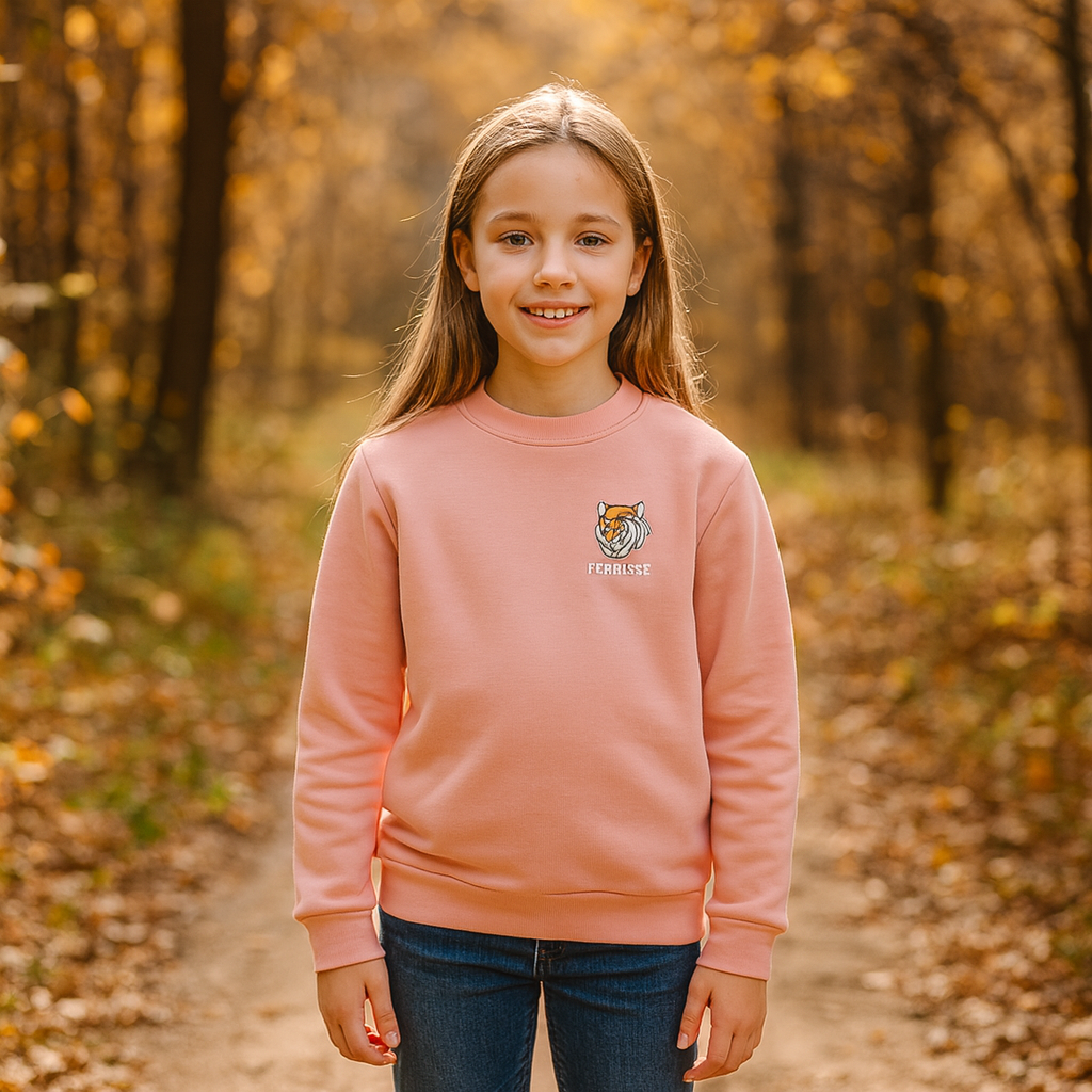 Kids’ Fleece Tiger Power Sweater – Coral | 9–10Y