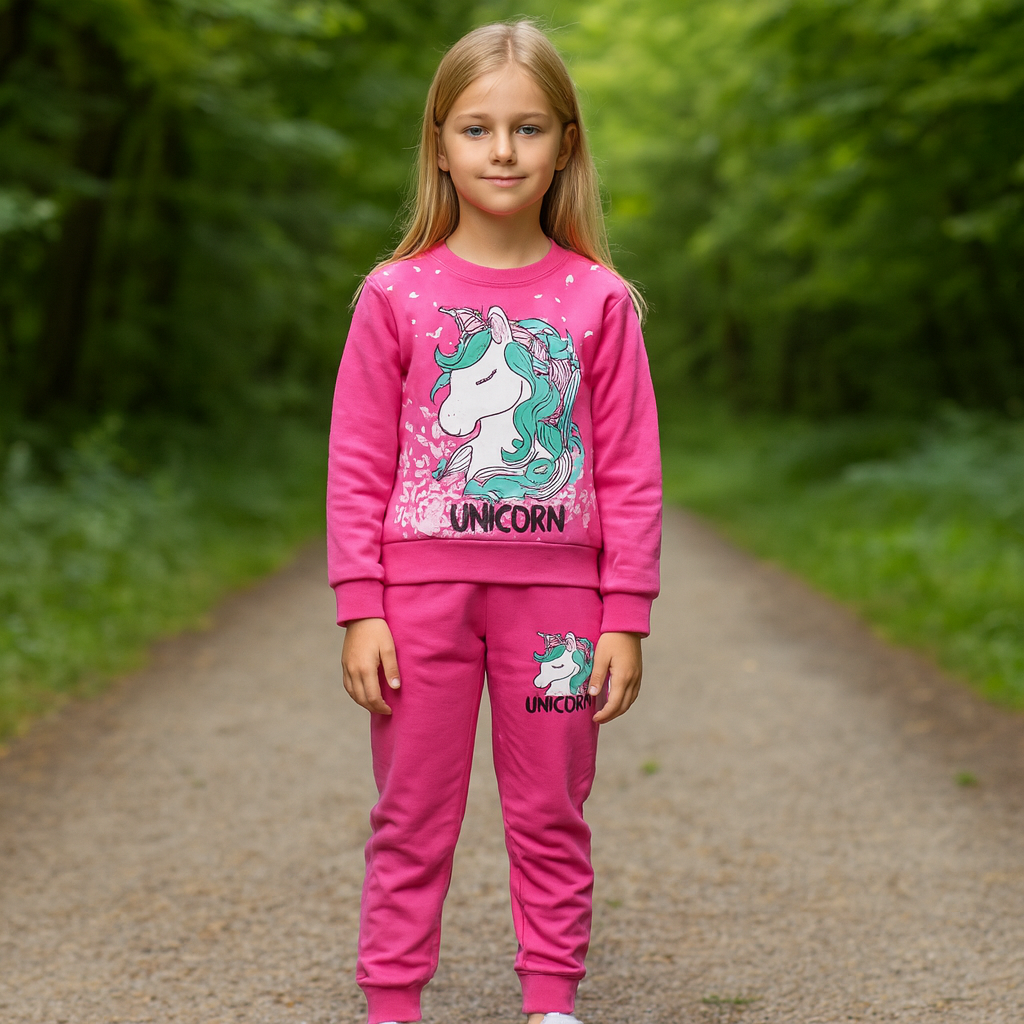 Girls’ Fuchsia Unicorn Fleece Sweatshirt & Joggers Set / 3–10Y