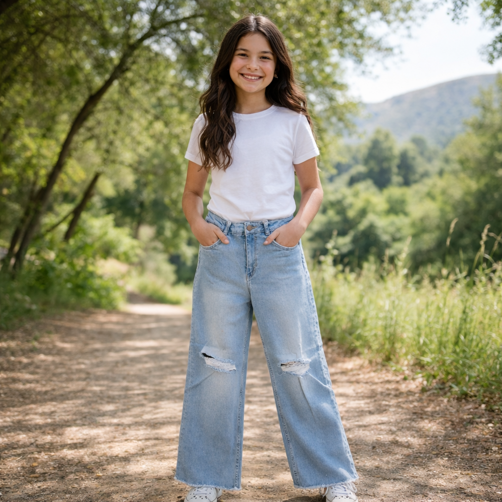 Light Blue Wide-Leg Jeans for Girls | 10–16Y