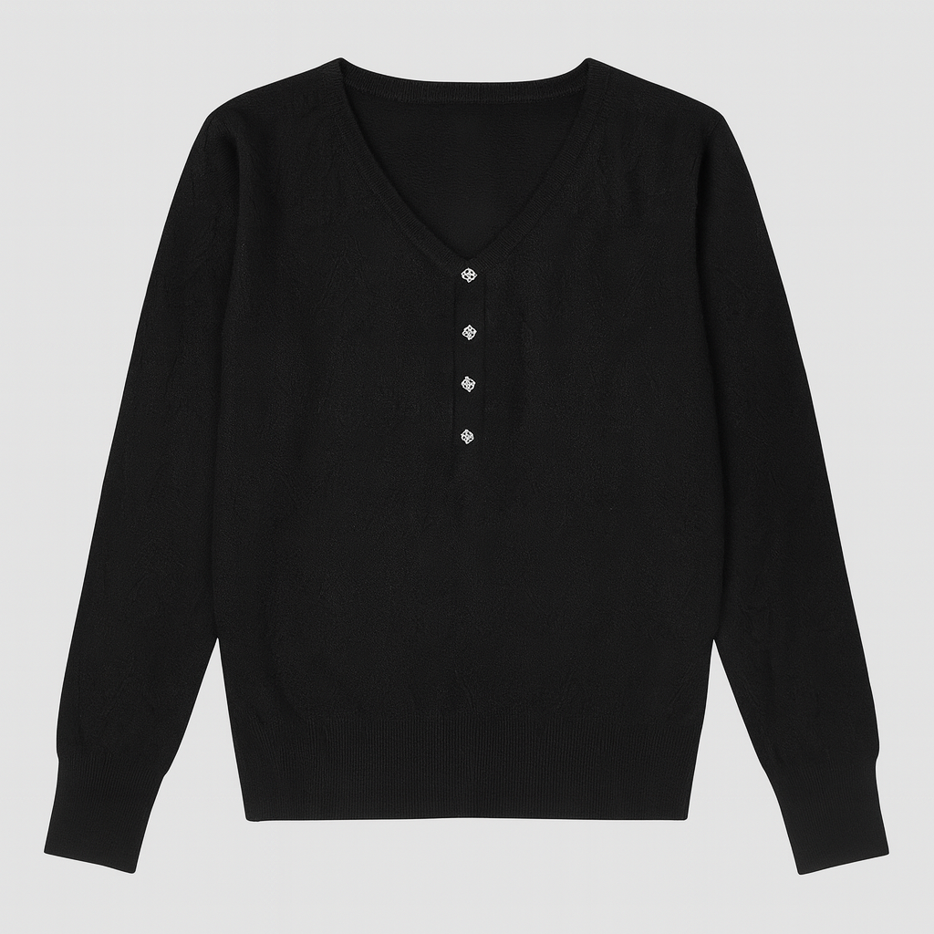 Women's Black Long-Sleeve Top with Design | One Size