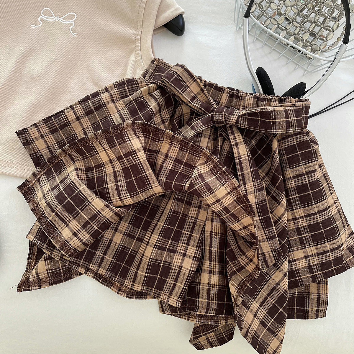 Girls’ Elegant Plaid Skirt Set / 2–10Y
