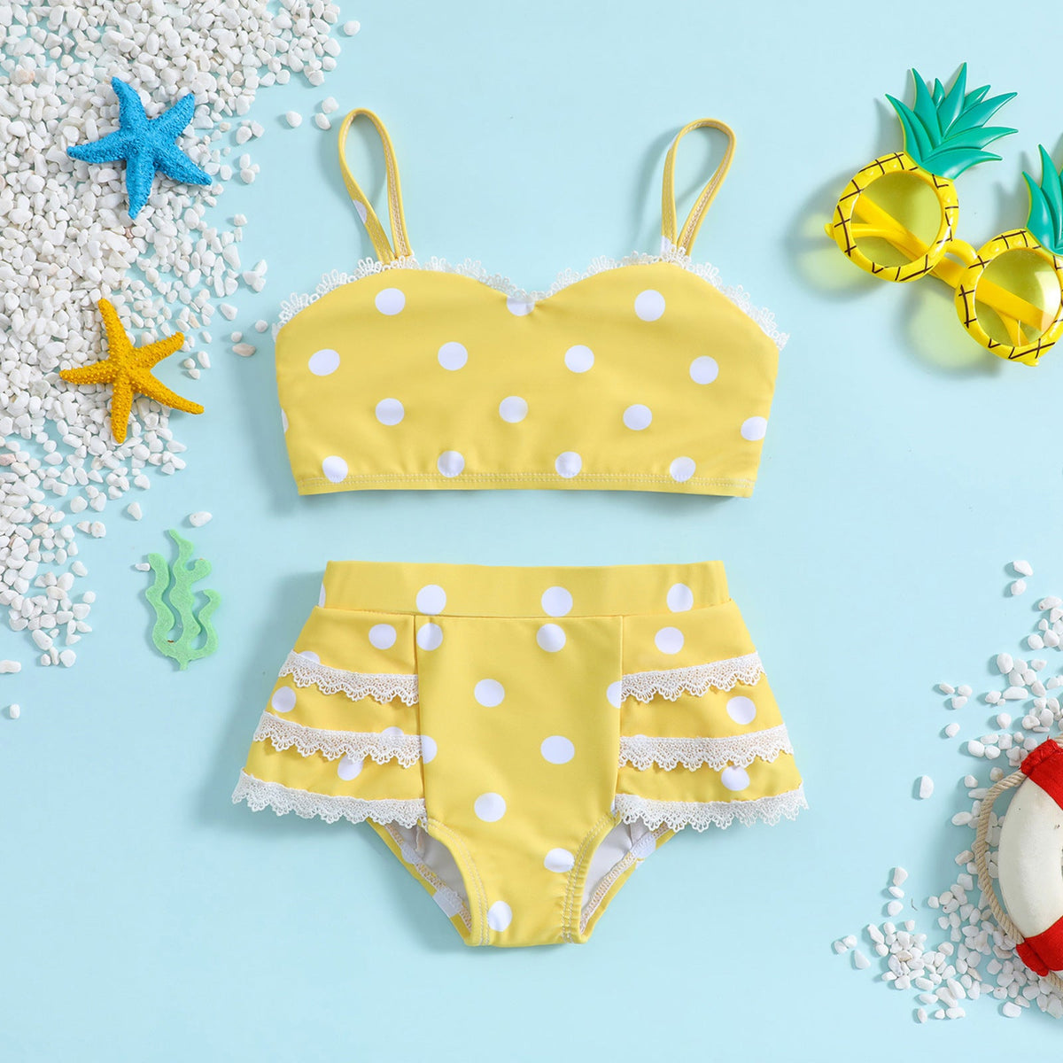 Girls 2pcs Swimwear Set – Yellow Stripes | Size 1-8Y