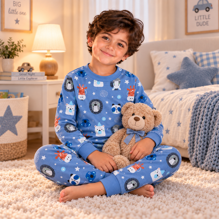 Kids’ Cotton 100% Animals Pajama Set | 0–8Y