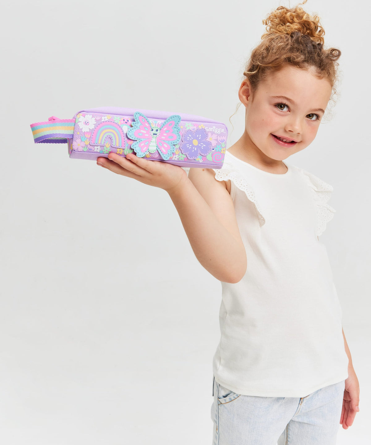 Smiggle Pencil Case | Small | Butterfly Flower | Rainbow
