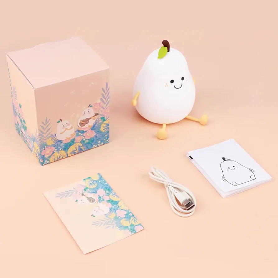 Cute Pear Night Light Silicone Rechargeable LED 3+