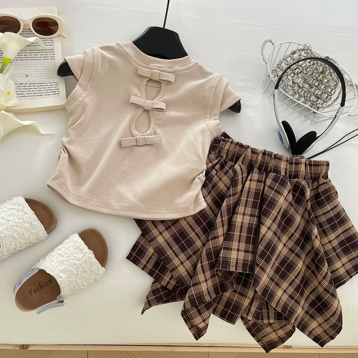 Girls’ Elegant Plaid Skirt Set / 2–10Y