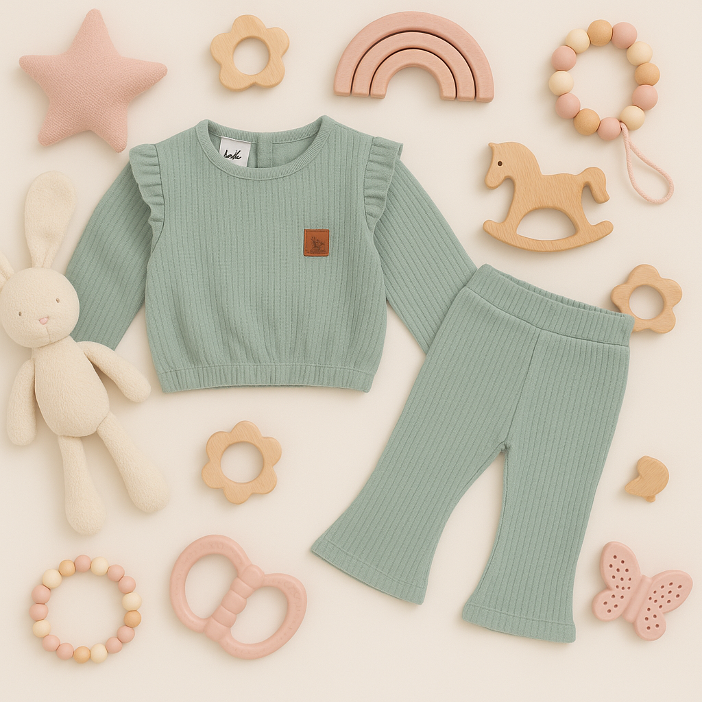 Warm Mint Outfit For Baby Girl / 6–12M