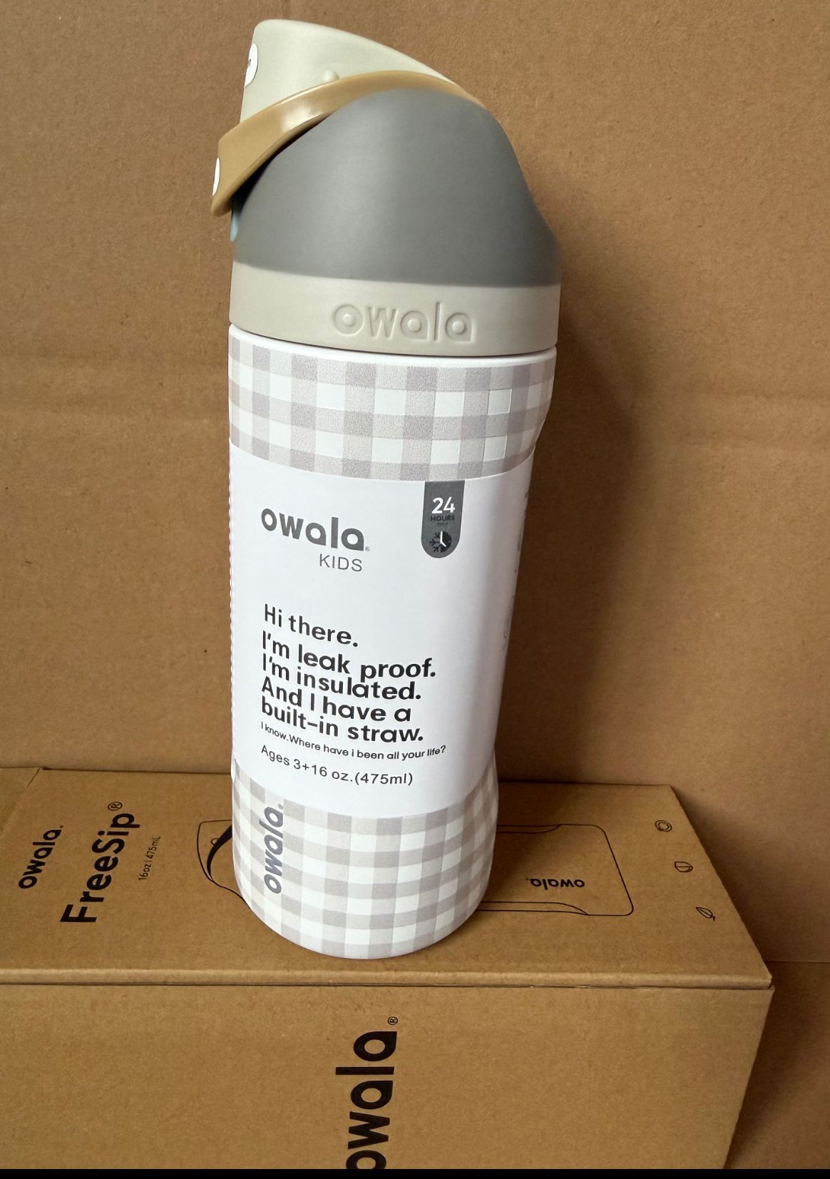 Owala Bottle Stainless Steel FreeSip Leak-proof - Grey Squares - 480 mL