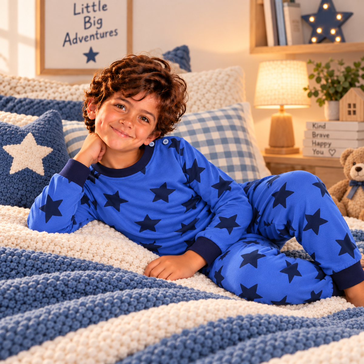 Boys’ 100% Cotton Star Pajama Set | 0–8Y