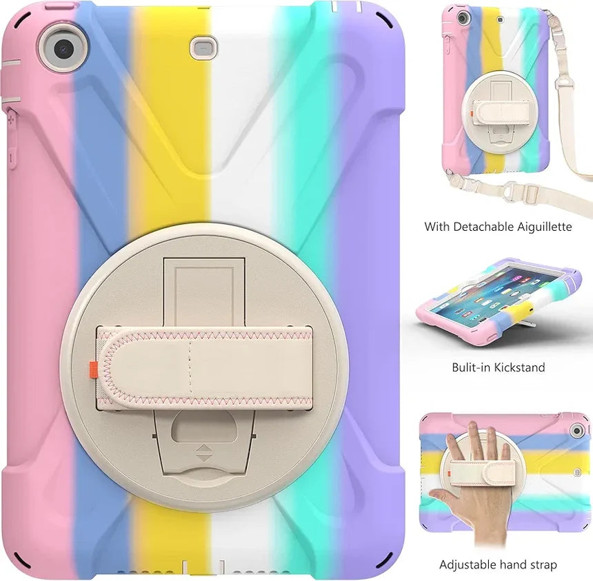 Rainbow Ipad Protective Case | Hand Strap& Shoulder Strap,with Kickstand | Samsung A11 8inch