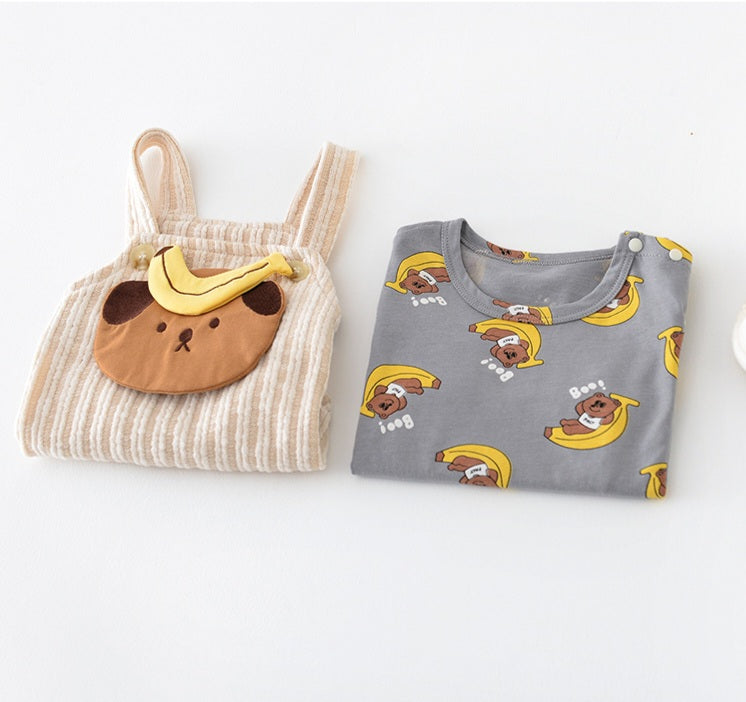 Banana Bear Baby Romper Set - Outfit 2 Pcs | Size 3-24 Months