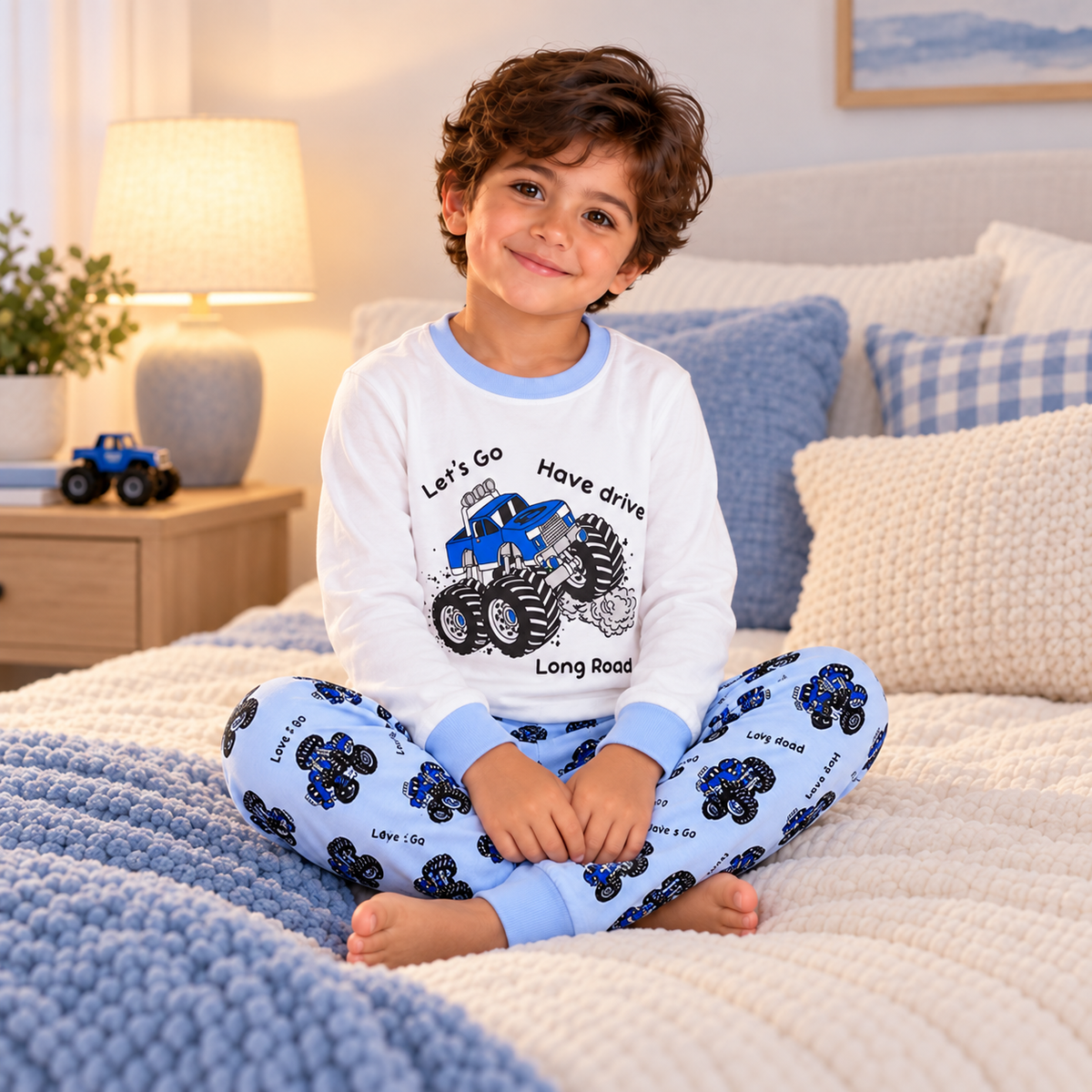 Boys’ 100% Cotton Truck Pajama Set | 0–8Y