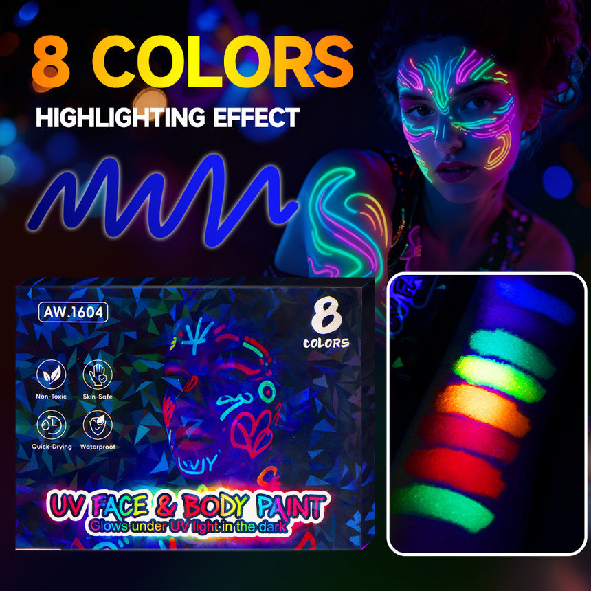 8-Color UV Face & Body Paint Marker Set Neon Blacklight