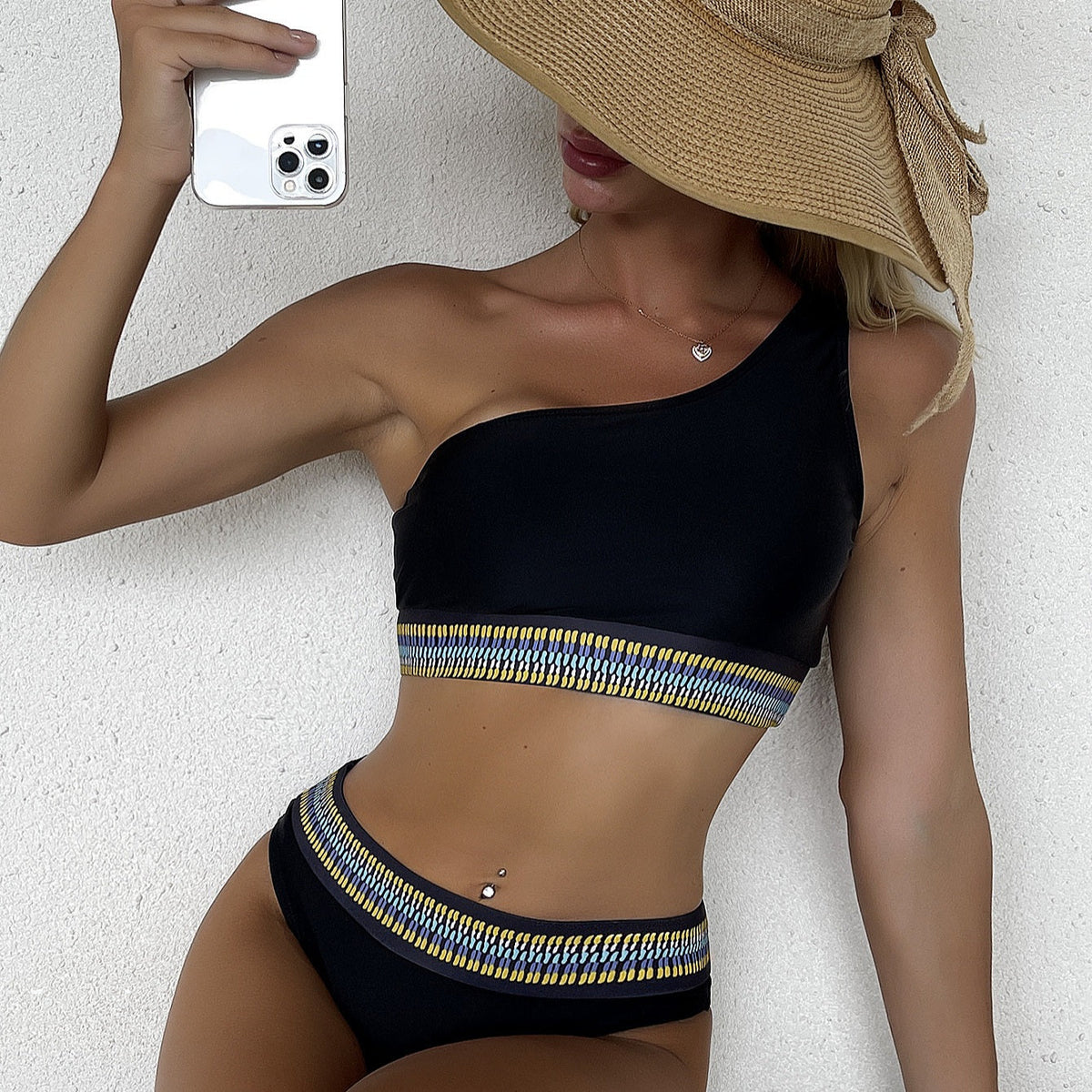 Swimwear Two Pieces One Shoulder Bikini Set | Size S-L