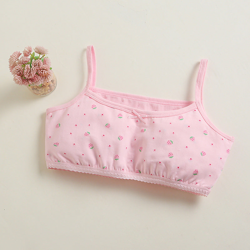 Girls Cotton Bras (4 pcs) – Thin Straps Strawberry | Size 6–12Y