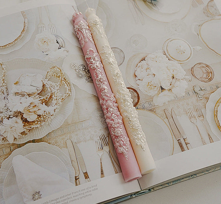 Elegant Floral Taper Candle 25x3.5 cm