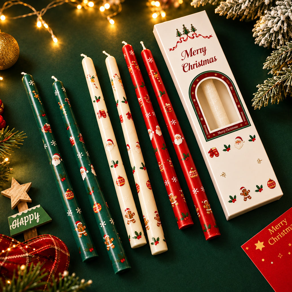Christmas Printed Candles Set Of 2