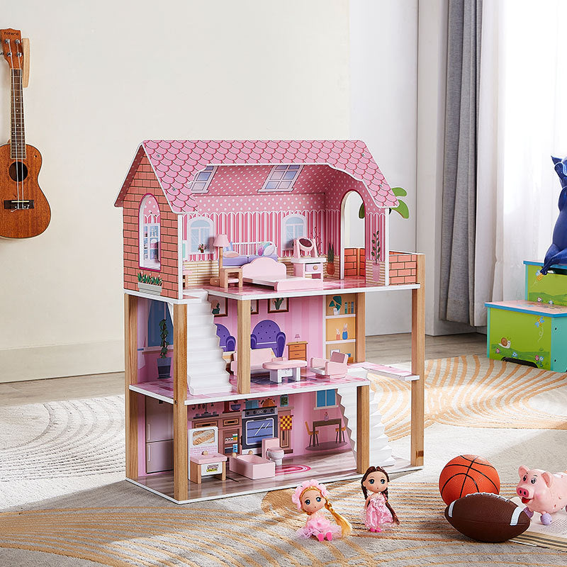 Wooden Doll House With Furniture Accessories